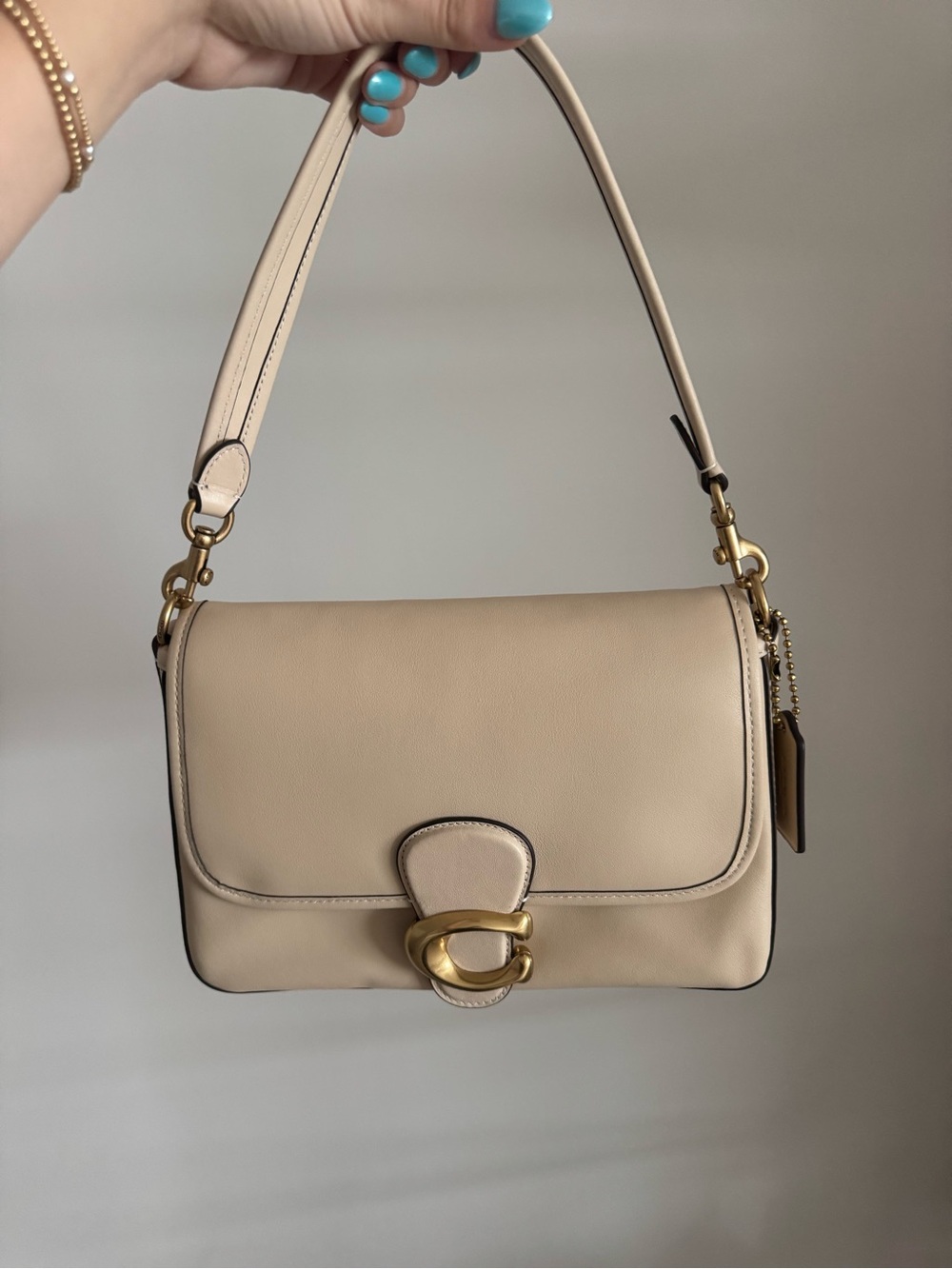 Coach Cream Leather Shoulder Bag with Gold Hardware